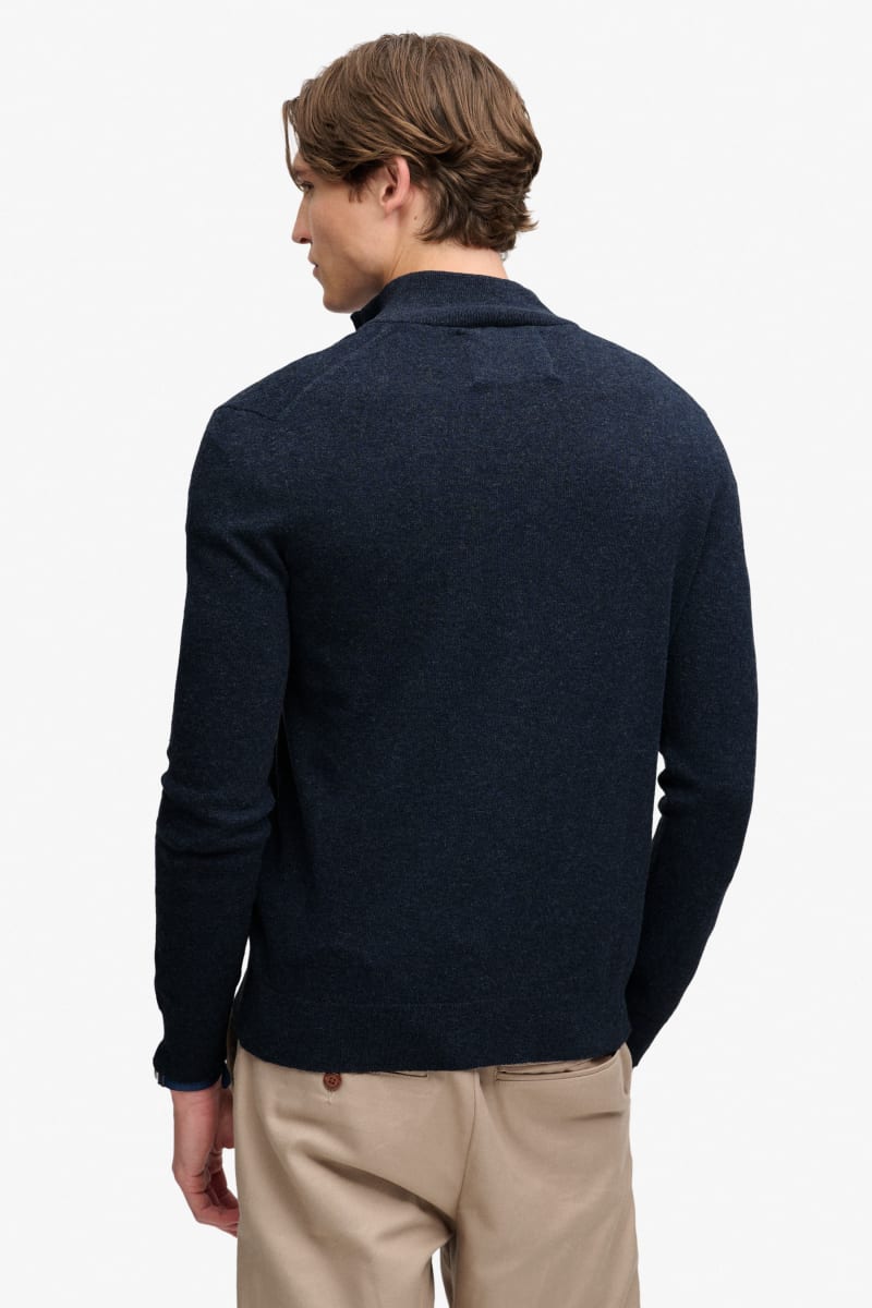 Superdry Essential Lightweight Wool Blend Half Zip - Rich Navy Marl