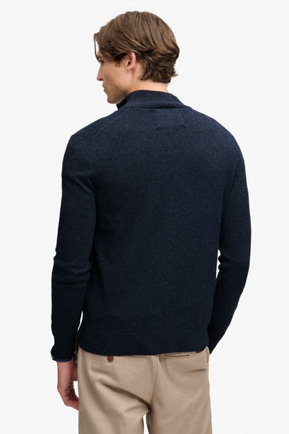 Superdry Essential Lightweight Wool Blend Half Zip - Rich Navy Marl