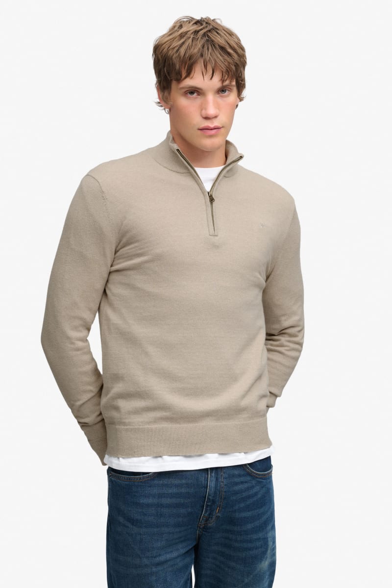 Superdry M6110783A Essential Lightweight Wool Blend Half Zip Barley Marl