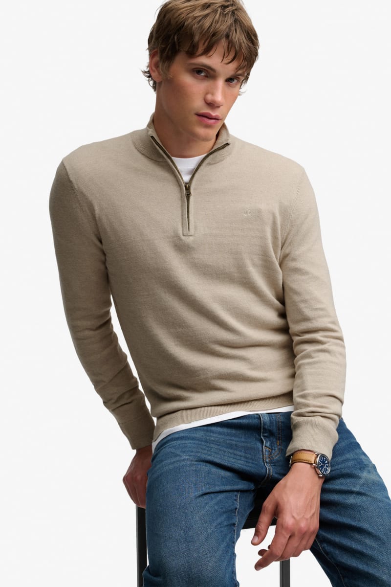 Superdry M6110783A Essential Lightweight Wool Blend Half Zip Barley Marl
