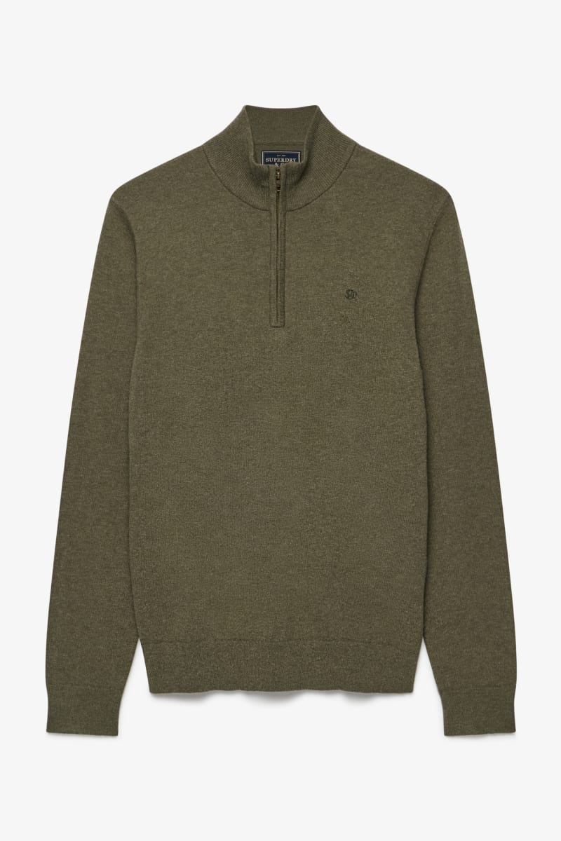 Superdry M6110783A Essential Lightweight Wool Blend Half Zip Lichen Green Marl — view 2