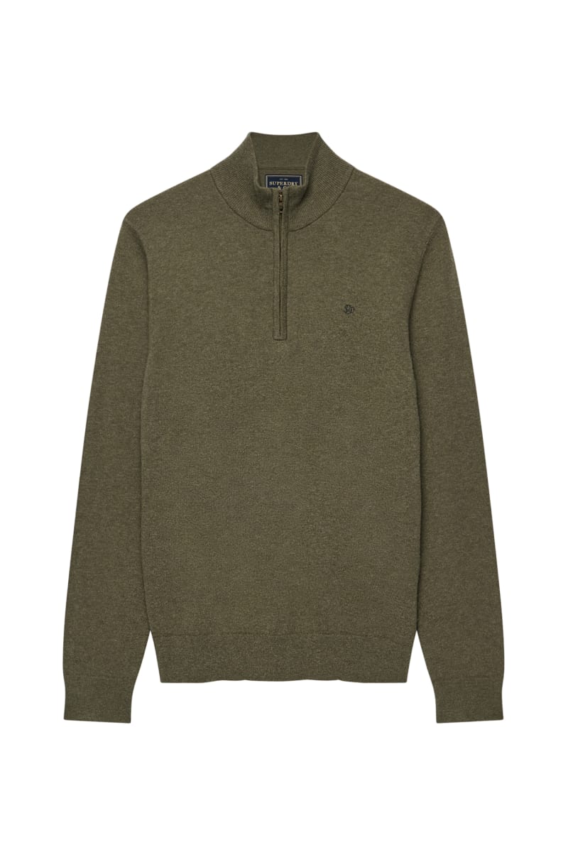 Superdry M6110783A Essential Lightweight Wool Blend Half Zip Lichen Green Marl — view 3