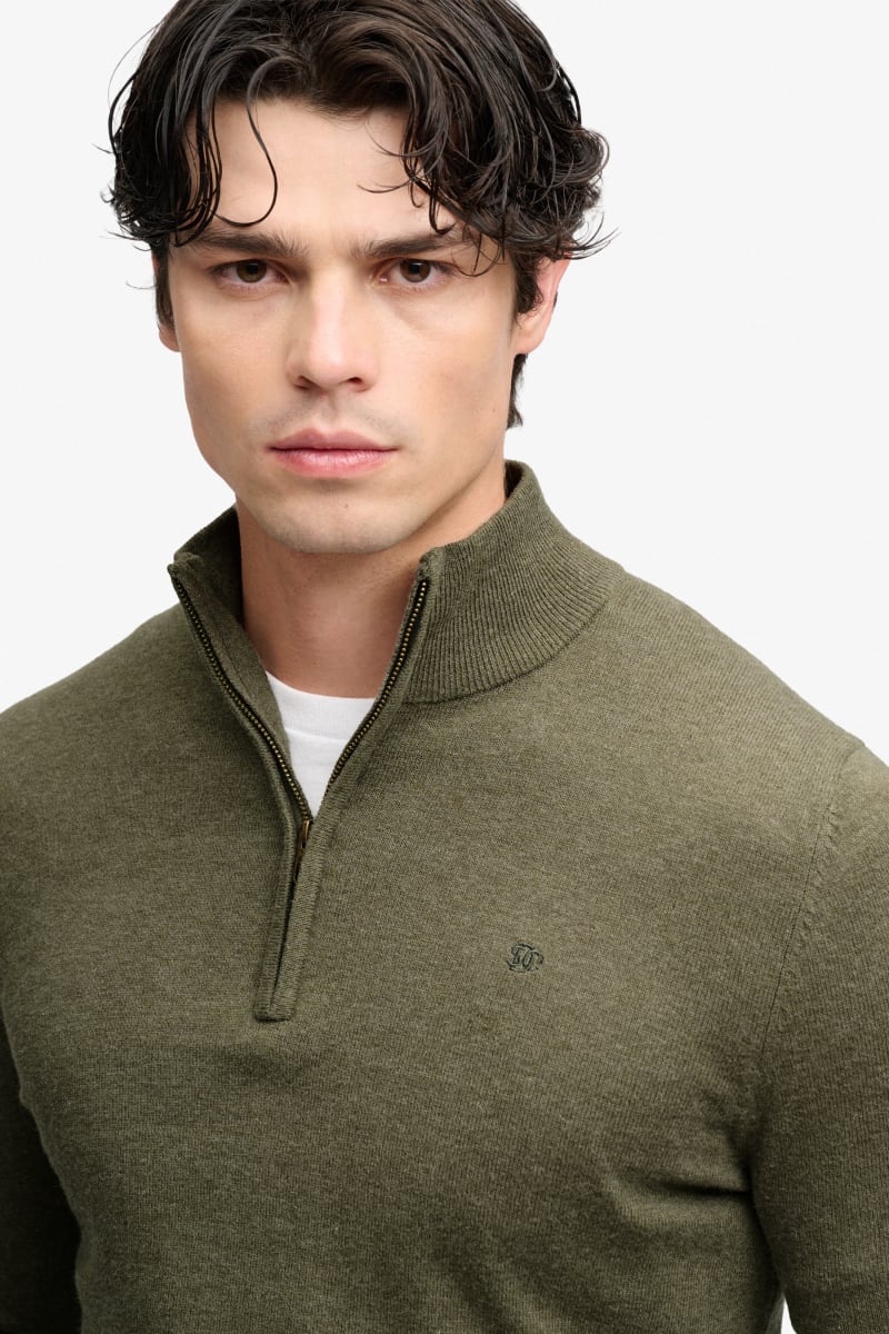 Superdry M6110783A Essential Lightweight Wool Blend Half Zip Lichen Green Marl — view 5