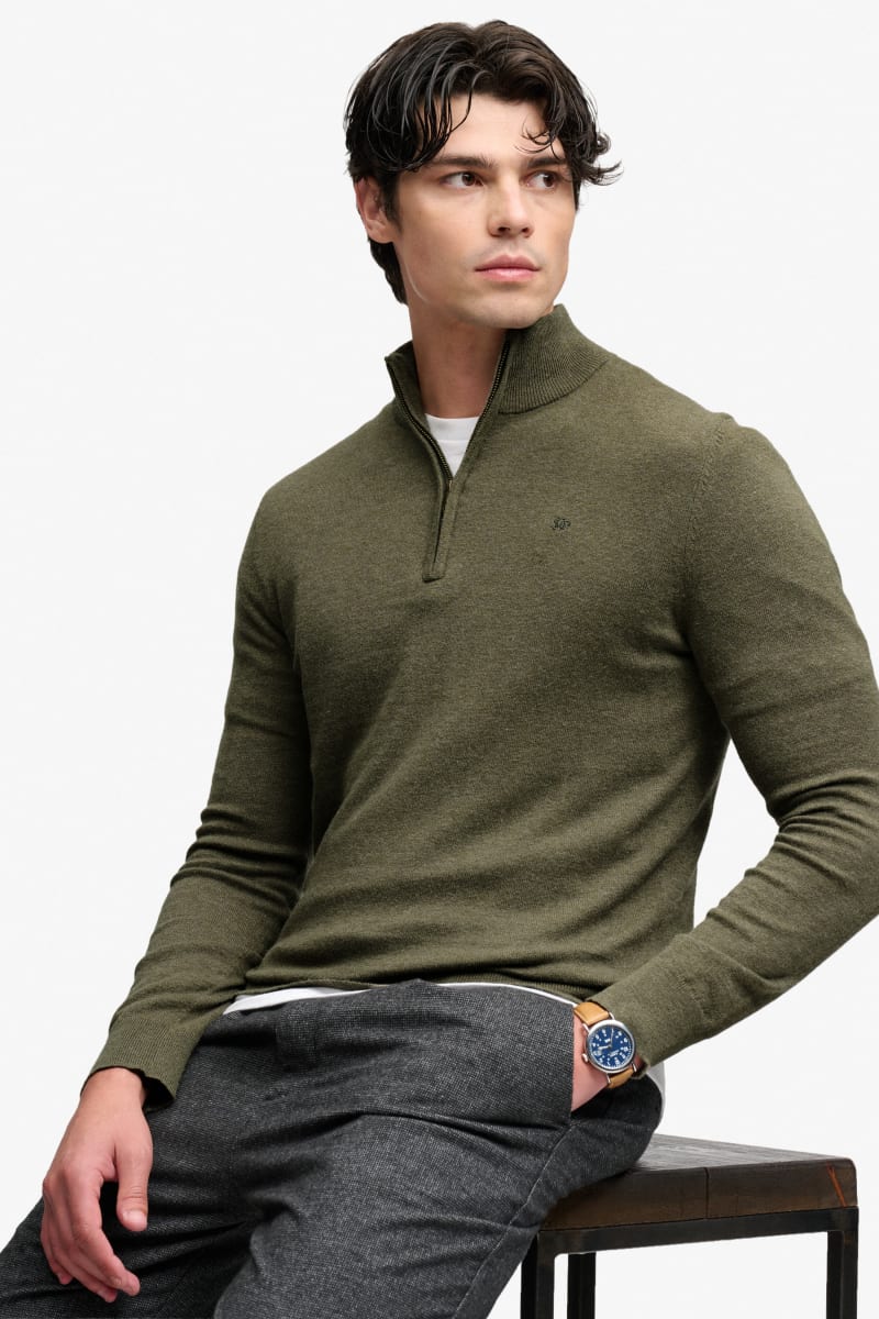 Superdry M6110783A Essential Lightweight Wool Blend Half Zip Lichen Green Marl — view 6