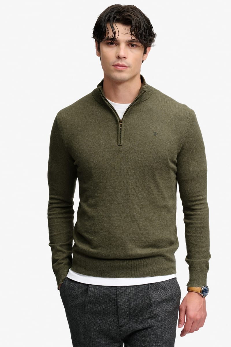 Superdry M6110783A Essential Lightweight Wool Blend Half Zip Lichen Green Marl