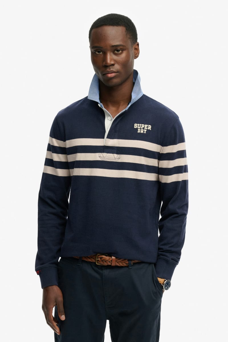 Superdry M1110480A Relaxed Fit Vintage Chestband Rugby Top Navy