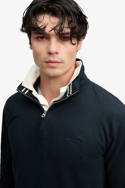 Superdry Essential Serif Logo Half Zip Sweatshirt in Dark Navy