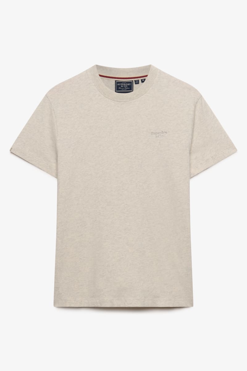 Superdry Essential Serif Logo Embroidered Tee - Straw Grey Marl/Grey