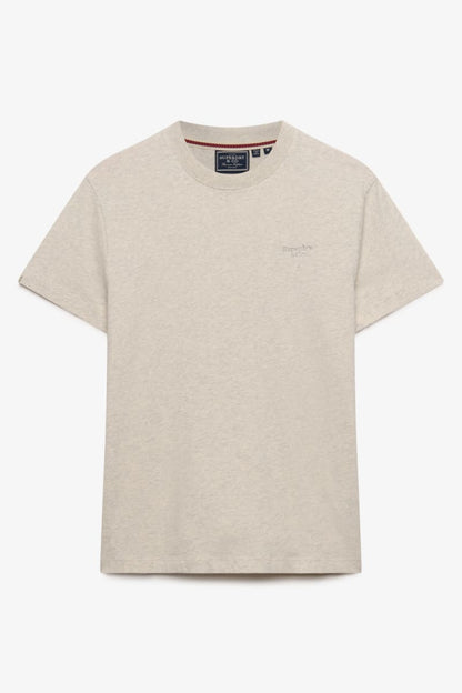 Superdry Essential Serif Logo Embroidered Tee - Straw Grey Marl/Grey