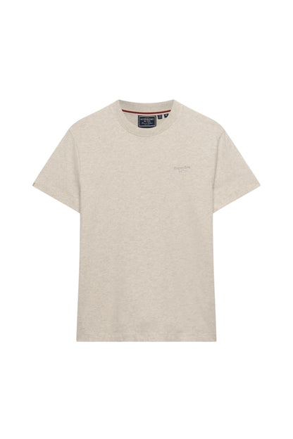 Superdry Essential Serif Logo Embroidered Tee - Straw Grey Marl/Grey