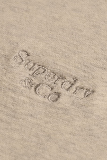 Superdry Essential Serif Logo Embroidered Tee - Straw Grey Marl/Grey