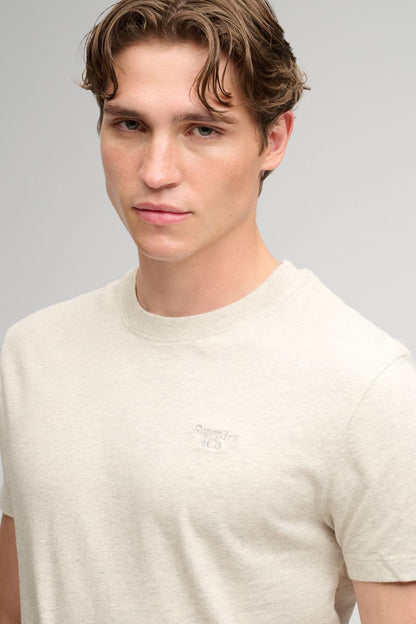 Superdry Essential Serif Logo Embroidered Tee - Straw Grey Marl/Grey