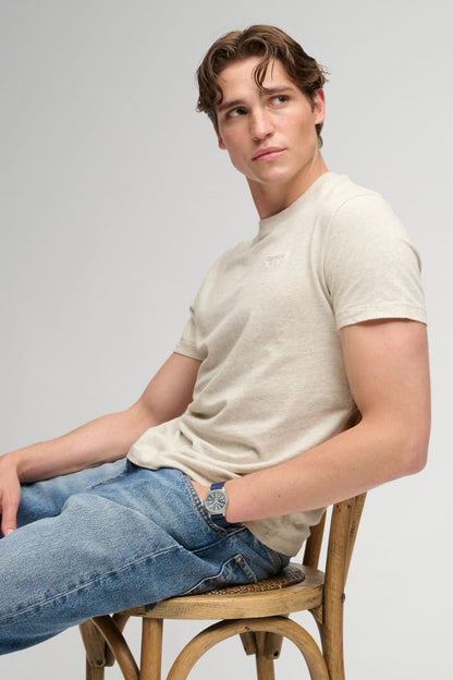 Superdry Essential Serif Logo Embroidered Tee - Straw Grey Marl/Grey