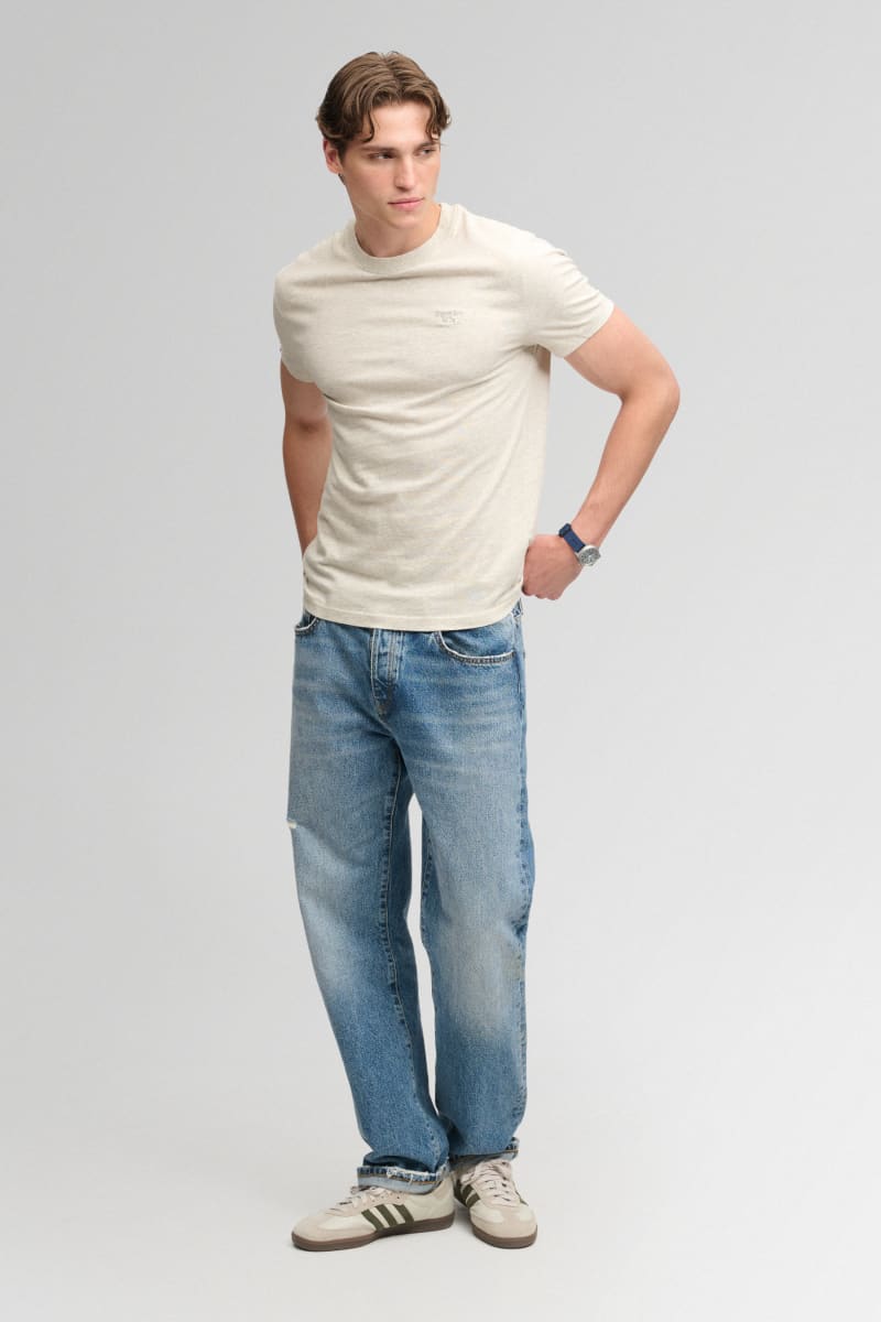 Superdry Essential Serif Logo Embroidered Tee - Straw Grey Marl/Grey