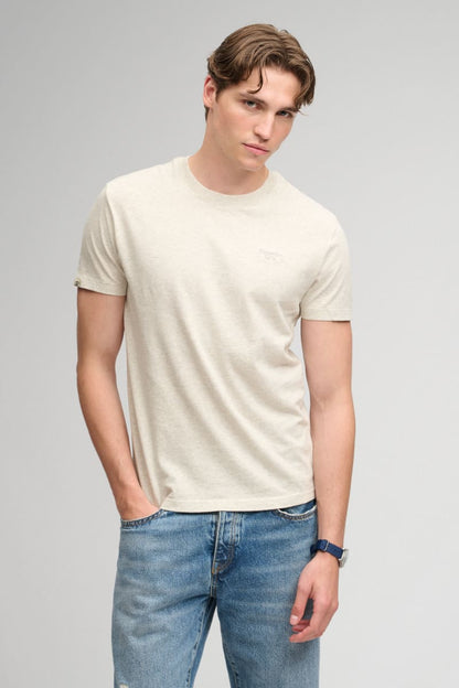 Superdry Essential Serif Logo Embroidered Tee - Straw Grey Marl/Grey