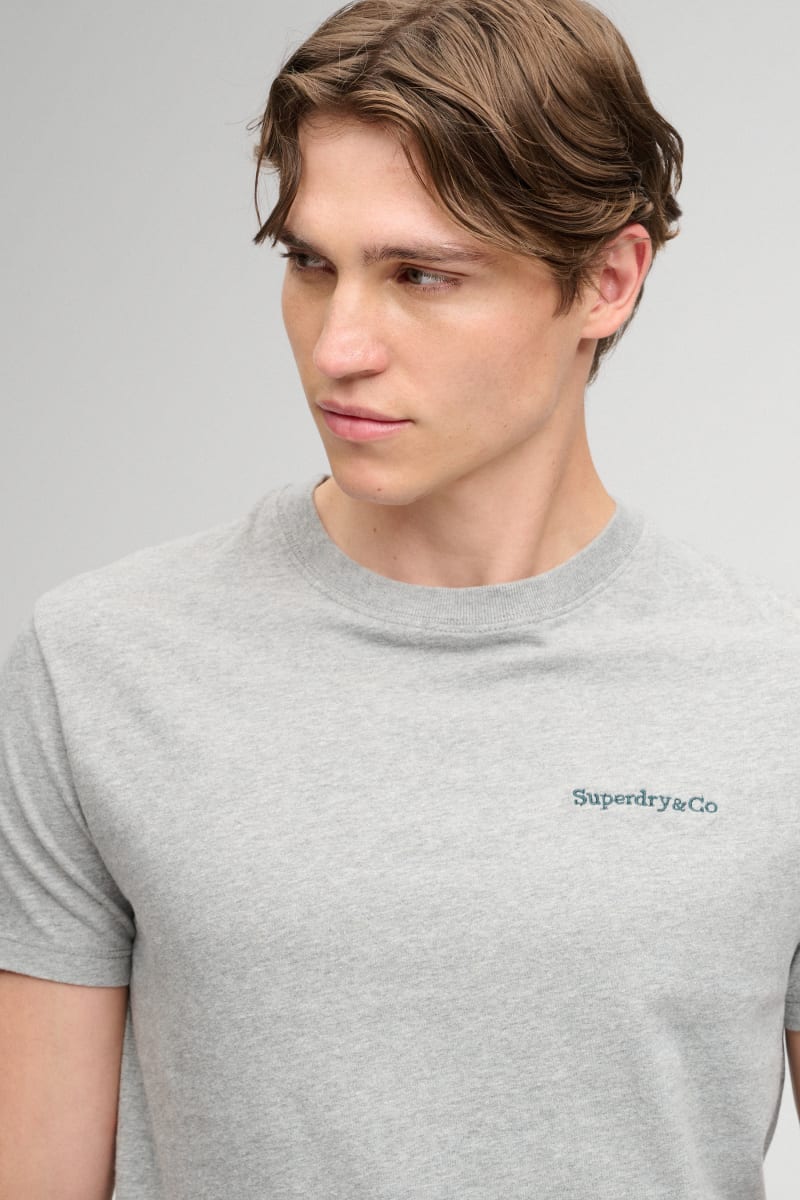 Superdry Essential Company Logo Tee - Sleet Grey Marl/Green