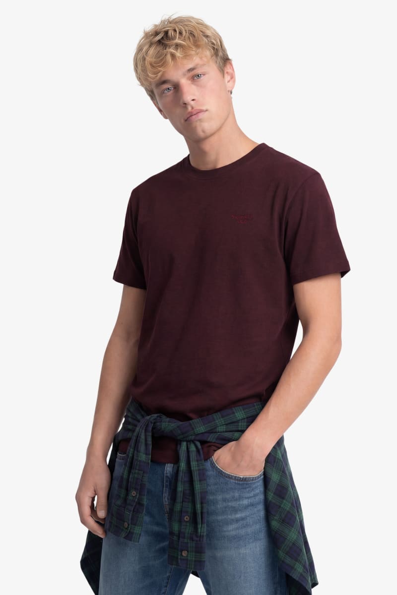 Superdry Essential Serif Logo Embroidered Tee - Tawny Port Marl/Port