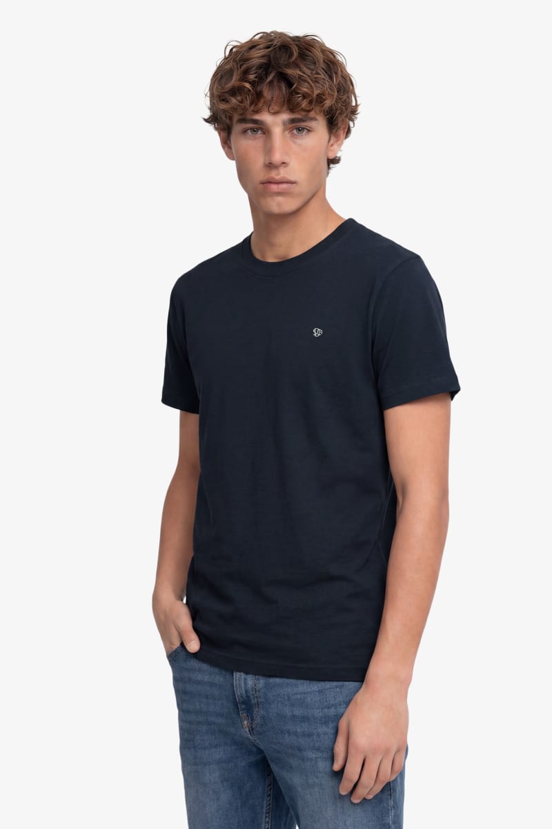 Superdry Essential Logo Embroidered T-Shirt in Eclipse Navy and Chalk, front view