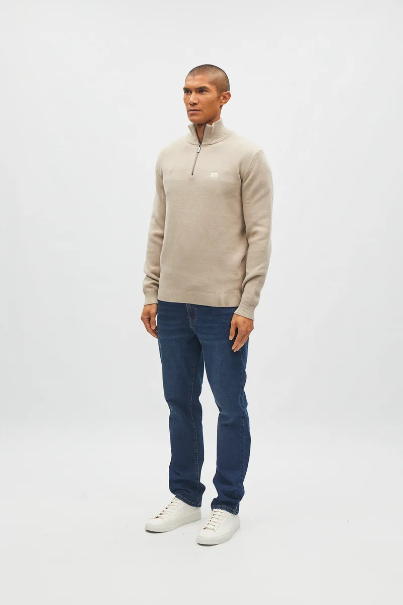 Diesel Twain Textured Cotton Knit Half Zip Jumper Sandshore