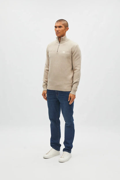 Diesel Twain Textured Cotton Knit Half Zip Jumper Sandshore
