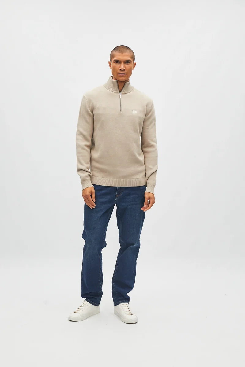 Diesel Twain Textured Cotton Knit Half Zip Jumper Sandshore
