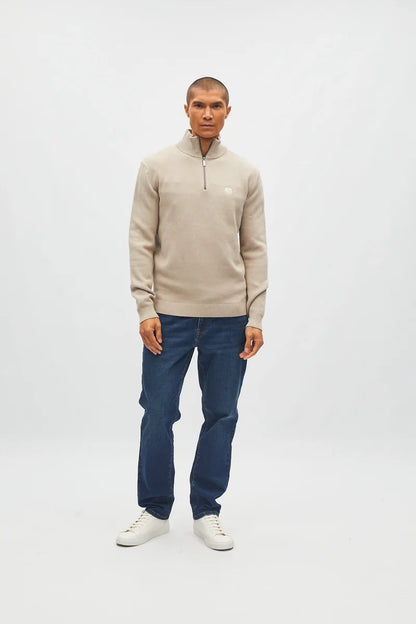 Diesel Twain Textured Cotton Knit Half Zip Jumper Sandshore