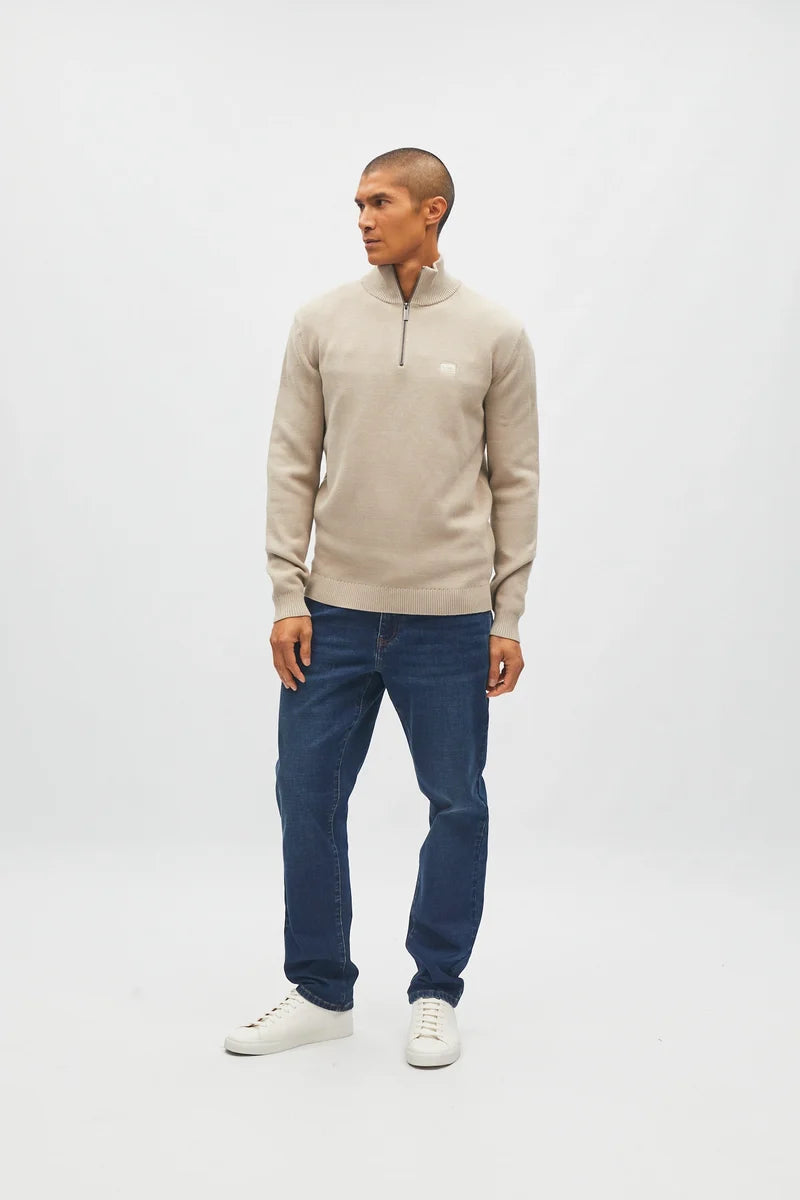 Diesel Twain Textured Cotton Knit Half Zip Jumper Sandshore