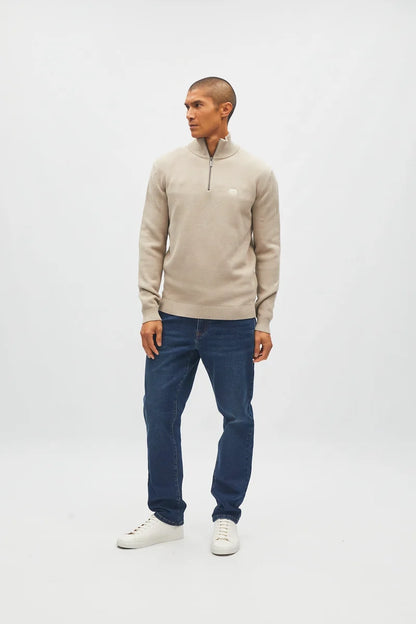 Diesel Twain Textured Cotton Knit Half Zip Jumper Sandshore