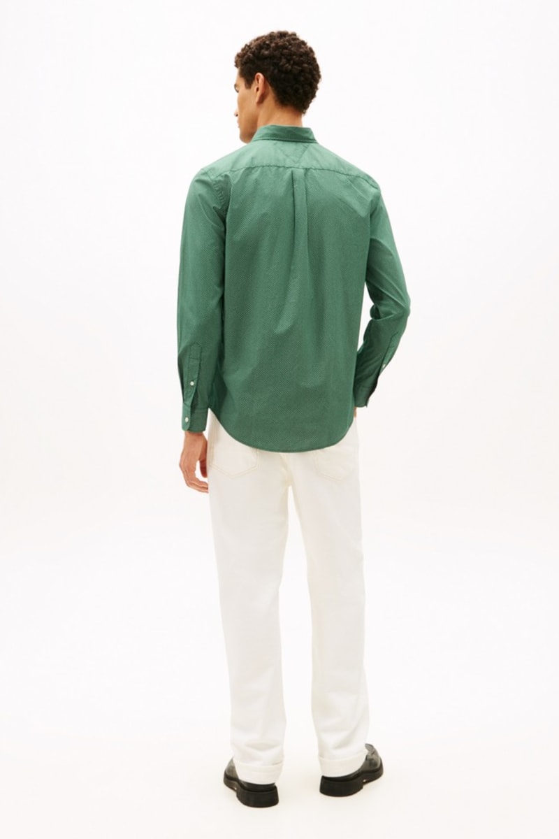 Tommy Hilfiger 40455 Regular Fit Flex Poplin Micro Print Shirt Ornamental Green