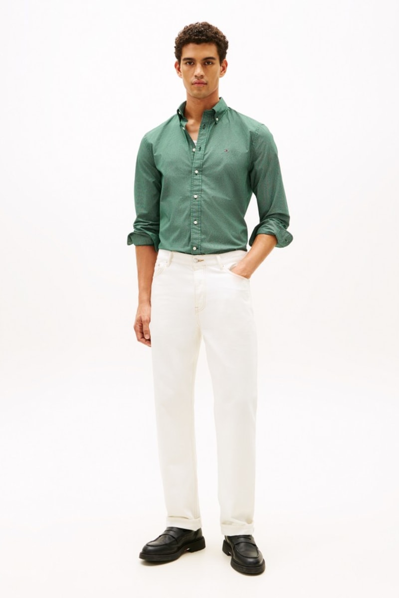 Tommy Hilfiger 40455 Regular Fit Flex Poplin Micro Print Shirt Ornamental Green