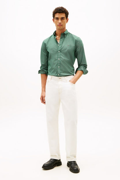 Tommy Hilfiger 40455 Regular Fit Flex Poplin Micro Print Shirt Ornamental Green