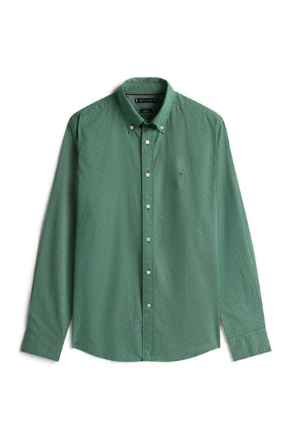 Tommy Hilfiger 40455 Regular Fit Flex Poplin Micro Print Shirt Ornamental Green
