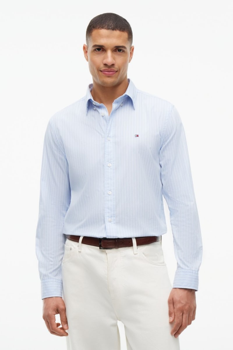 Tommy Hilfiger 44571 Regular Fit Flex Hairline Stripe Poplin Shirt Sweet Blue