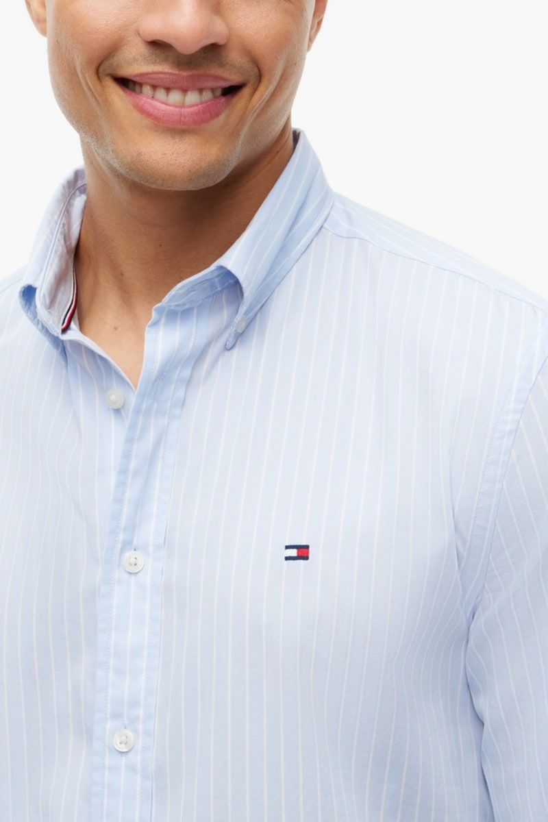 Tommy Hilfiger 44571 Regular Fit Flex Hairline Stripe Poplin Shirt Sweet Blue