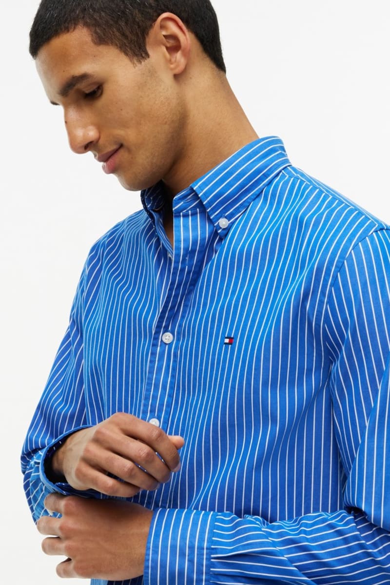 Tommy Hilfiger 44571 Regular Fit Flex Hairline Stripe Poplin Shirt Ancient Blue