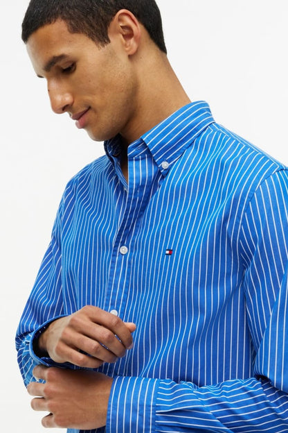 Tommy Hilfiger 44571 Regular Fit Flex Hairline Stripe Poplin Shirt Ancient Blue