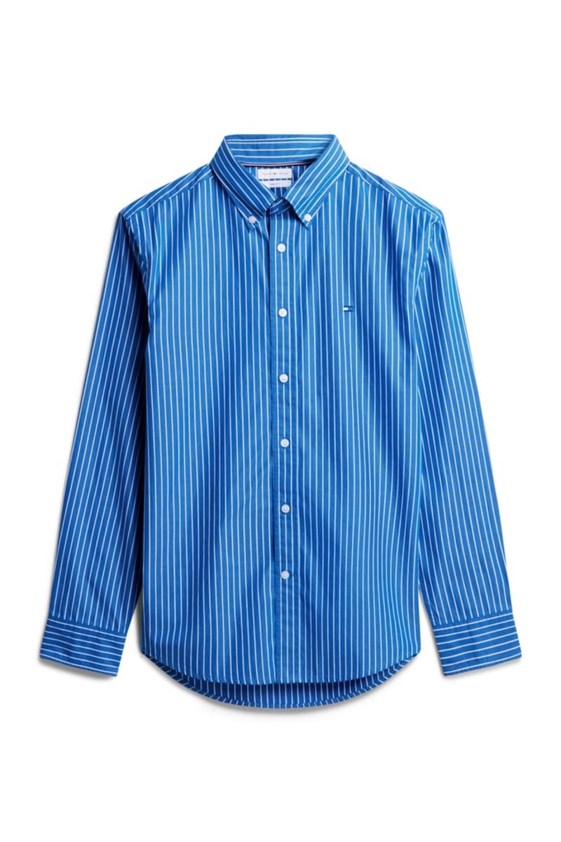 Tommy Hilfiger 44571 Regular Fit Flex Hairline Stripe Poplin Shirt Ancient Blue