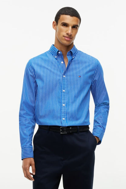 Tommy Hilfiger 44571 Regular Fit Flex Hairline Stripe Poplin Shirt Ancient Blue