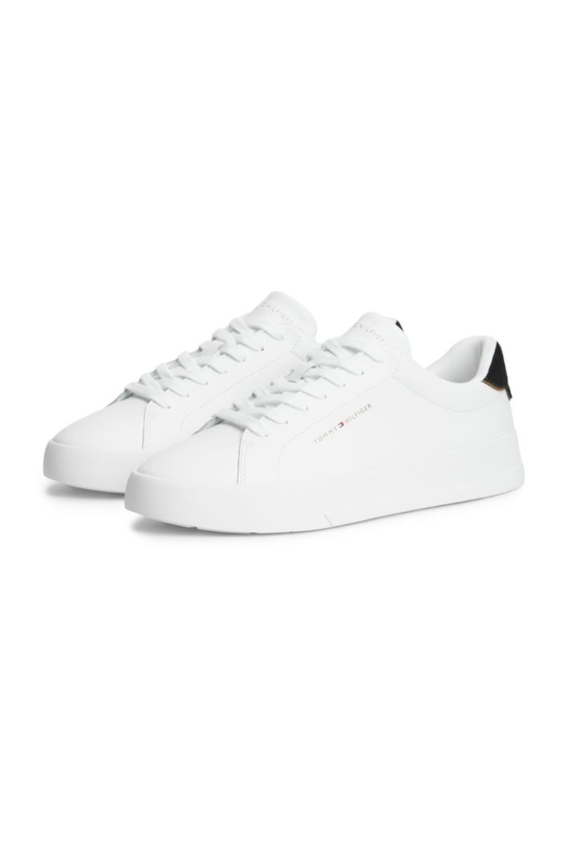 Tommy Hilfiger 5367 Pebble Grain Court Leather Sneakers White Black and Gold