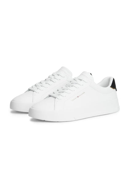 Tommy Hilfiger 5367 Pebble Grain Court Leather Sneakers White Black and Gold