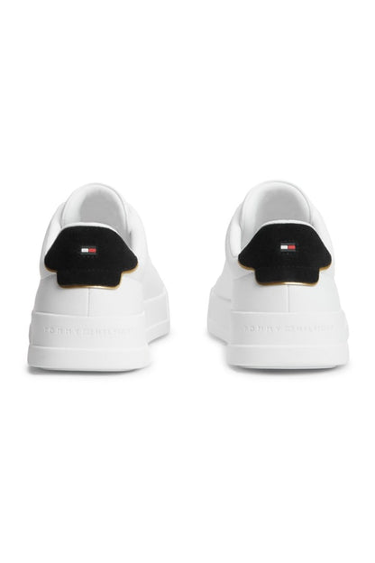 Tommy Hilfiger 5367 Pebble Grain Court Leather Sneakers White Black and Gold