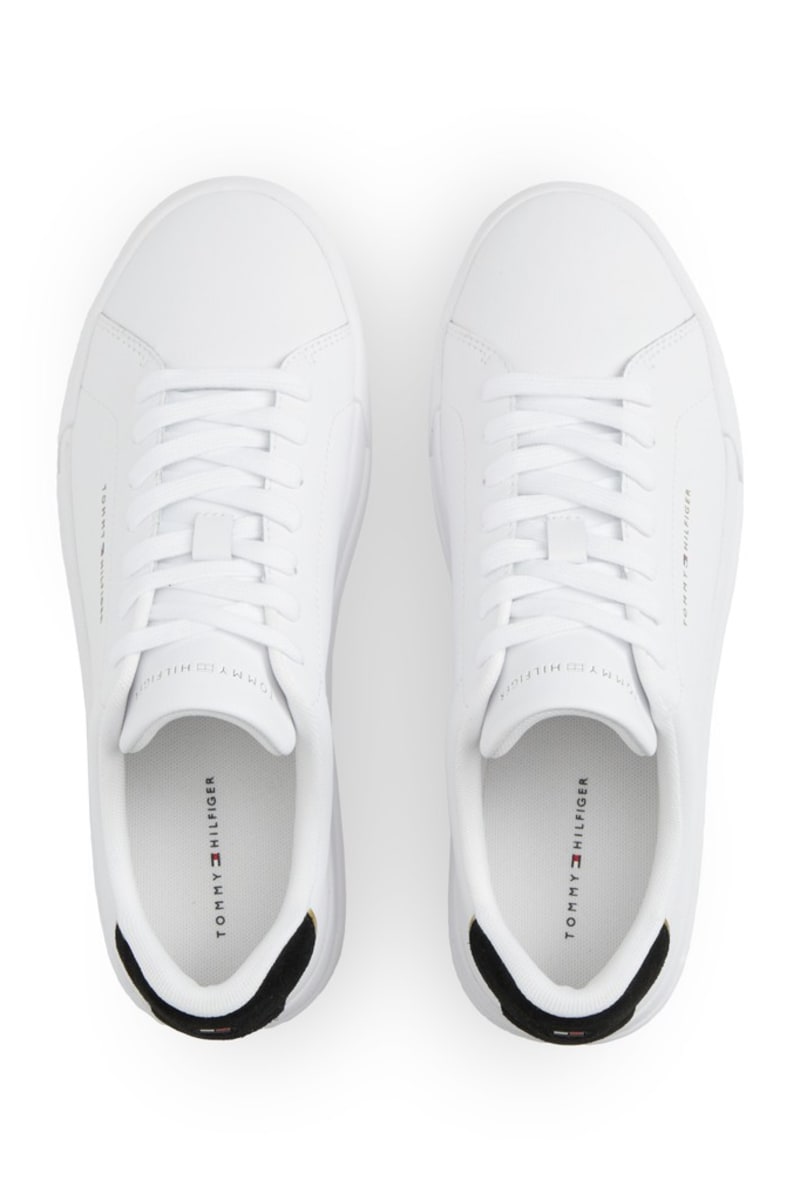 Tommy Hilfiger 5367 Pebble Grain Court Leather Sneakers White Black and Gold