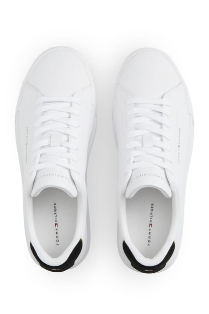 Tommy Hilfiger 5367 Pebble Grain Court Leather Sneakers White Black and Gold
