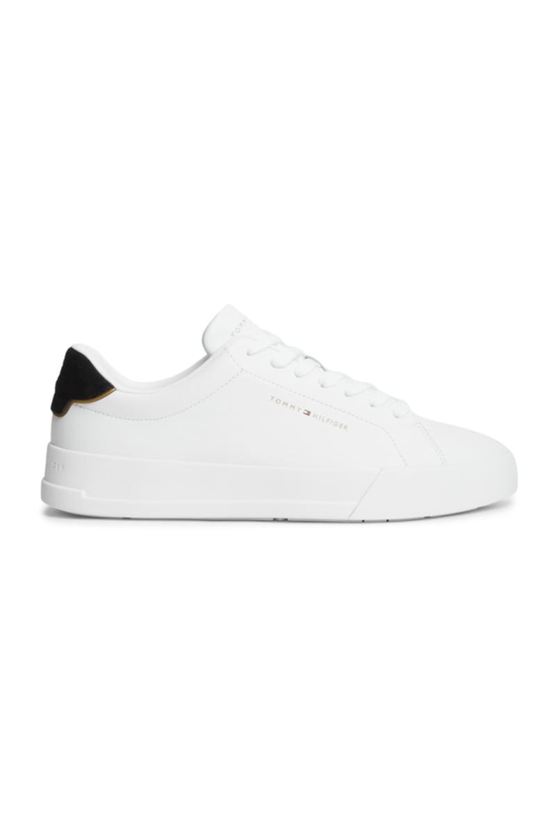 Tommy Hilfiger 5367 Pebble Grain Court Leather Sneakers White Black and Gold