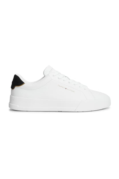 Tommy Hilfiger 5367 Pebble Grain Court Leather Sneakers White Black and Gold