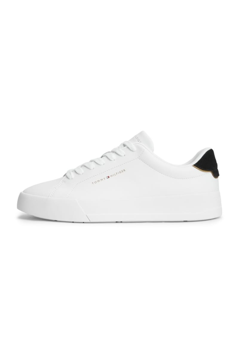 Tommy Hilfiger 5367 Pebble Grain Court Leather Sneakers White Black and Gold