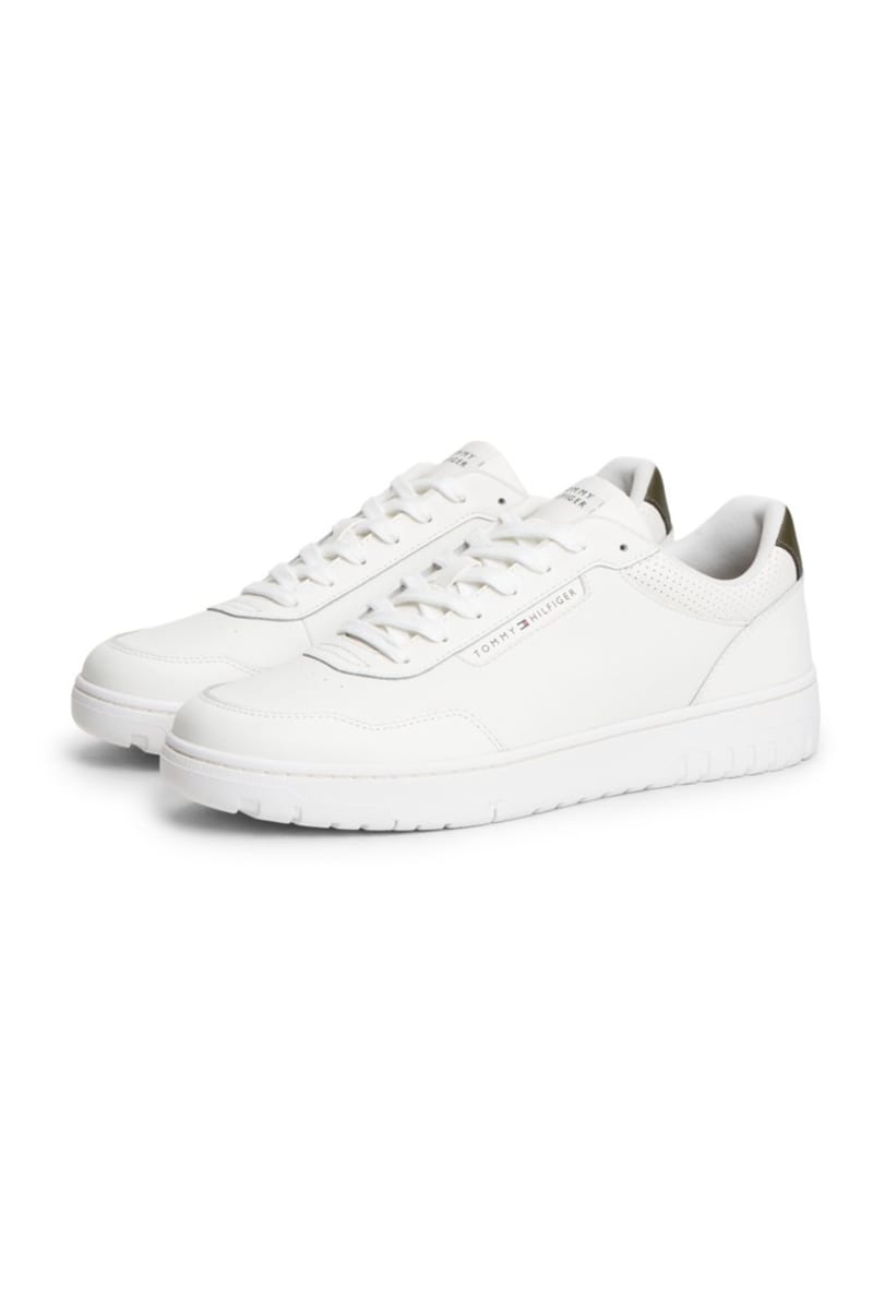 Tommy Hilfiger 5927 Basket Core Leather Sneakers Ecru and Platinum Olive