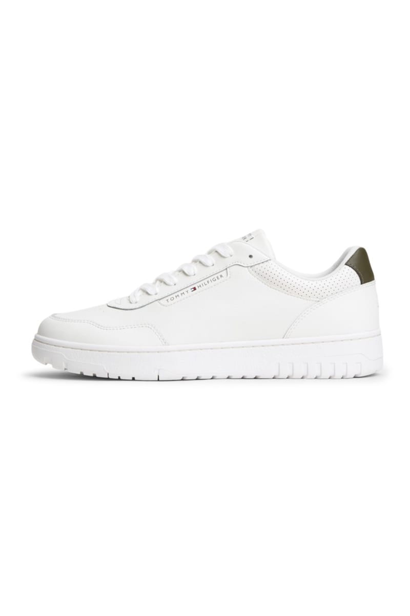 Tommy Hilfiger 5927 Basket Core Leather Sneakers Ecru and Platinum Olive