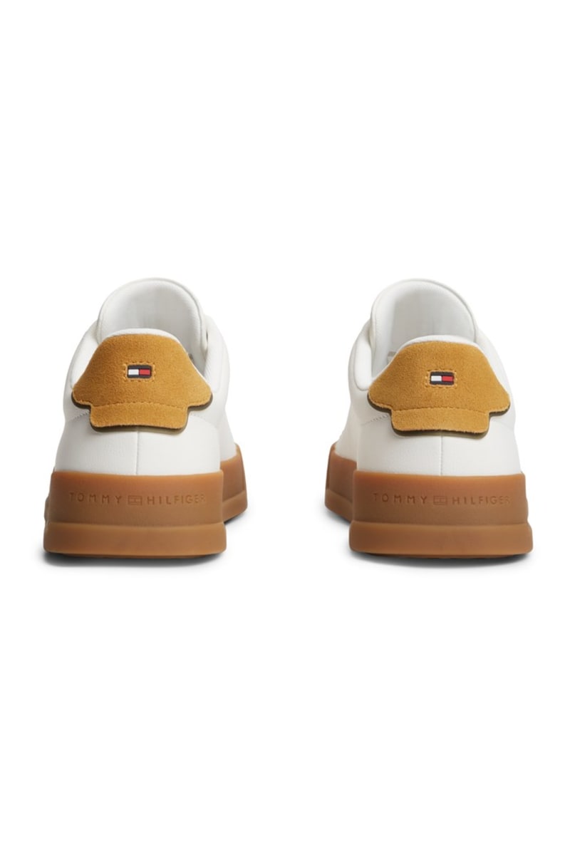 Tommy Hilfiger 5367 Pebble Grain Court Leather Sneakers Ecru and Yellow Mustard