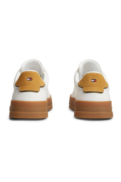 Tommy Hilfiger 5367 Pebble Grain Court Leather Sneakers Ecru and Yellow Mustard